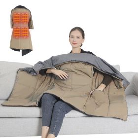 USB Heated Blanket Electric Heated Poncho Shawl Wrap Throw with Zipper Arm Holes Pocket 3 Heating Levels 6 Zones Dual Switch 5V/2A Machine Washab (Color: Camel, size: 135x110x1cm/53.15x43.31x0.39in)